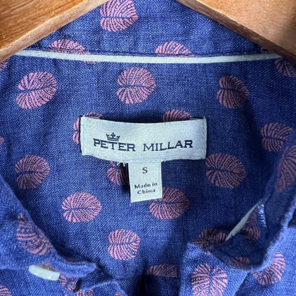 Peter Millar Linen Shirt Mens S Seaside Fronds Button Down Casual Beach Summer - Picture 6 of 10